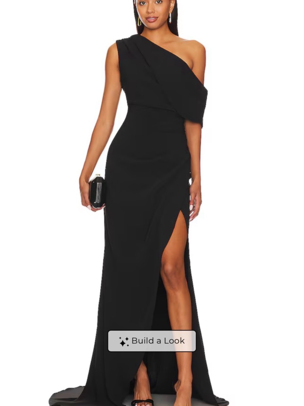 Elliatt Black One-Shoulder Evening Gown with Side Slit